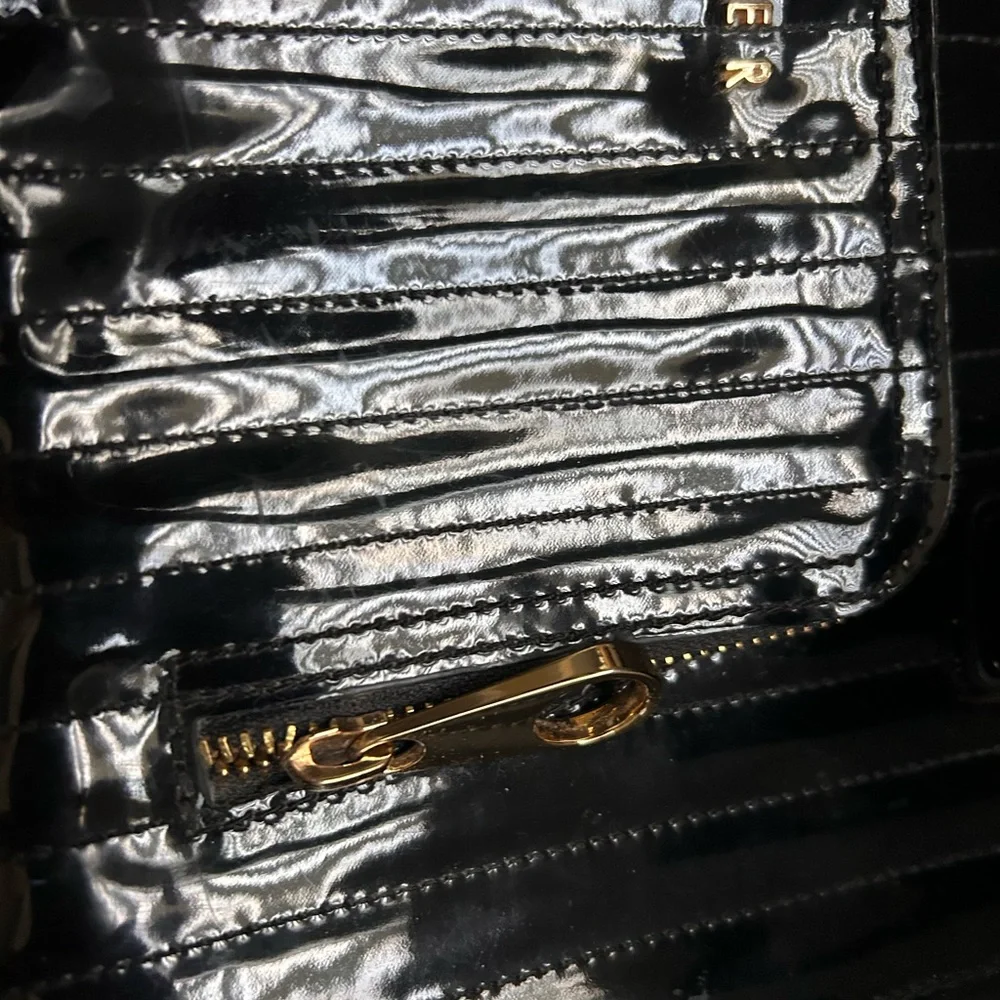 Ted Baker Glossy Black Satchel with Gold Accents - Picture 7 of 13